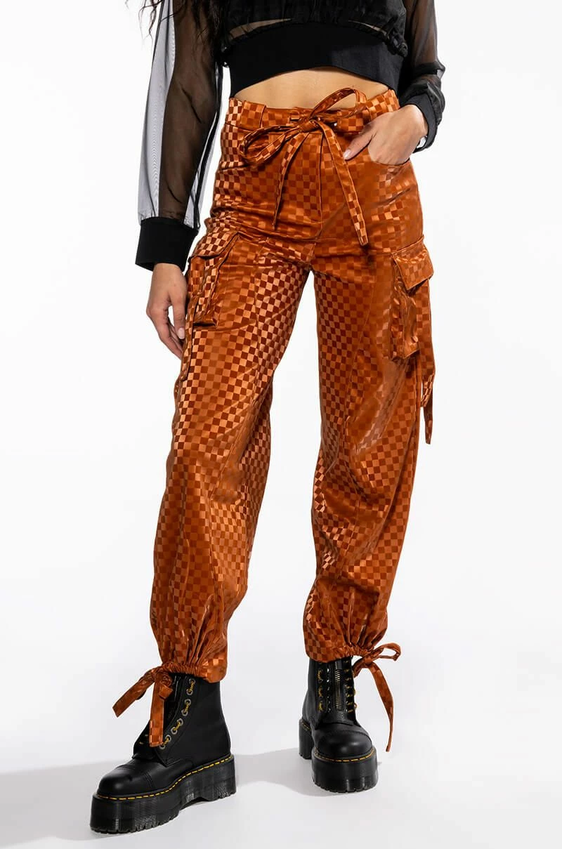 UNCOVERING YOUR TRACKS CHECKERED PU CARGO PANTS 1 UNCOVERING YOUR TRACKS CHECKERED PU CARGO PANTS