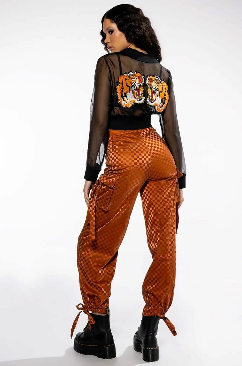 UNCOVERING YOUR TRACKS CHECKERED PU CARGO PANTS 3 UNCOVERING YOUR TRACKS CHECKERED PU CARGO PANTS - Image 3