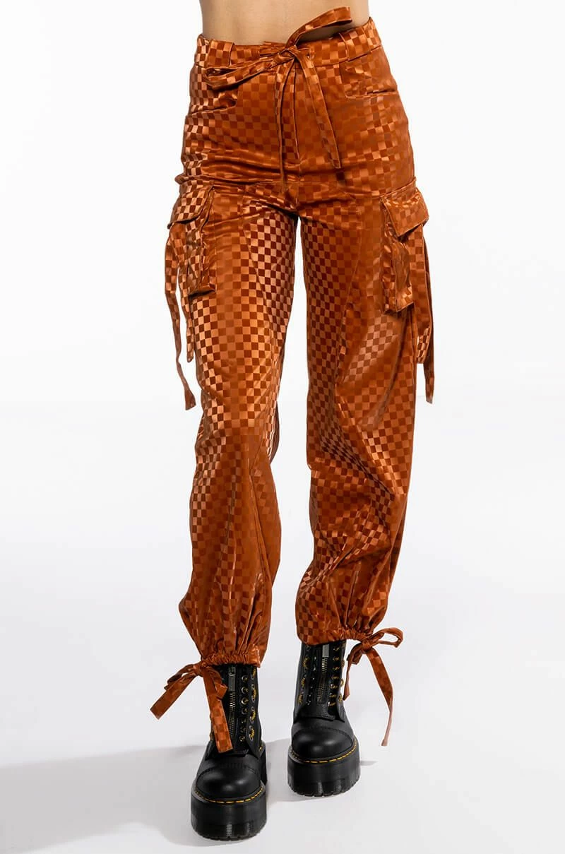 UNCOVERING YOUR TRACKS CHECKERED PU CARGO PANTS 4 UNCOVERING YOUR TRACKS CHECKERED PU CARGO PANTS - Image 4