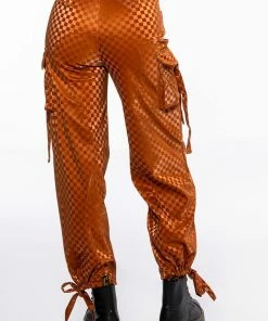 UNCOVERING YOUR TRACKS CHECKERED PU CARGO PANTS 13 UNCOVERING YOUR TRACKS CHECKERED PU CARGO PANTS -FINESSE-shop uncovering your tracks cargo pants rust 6 6