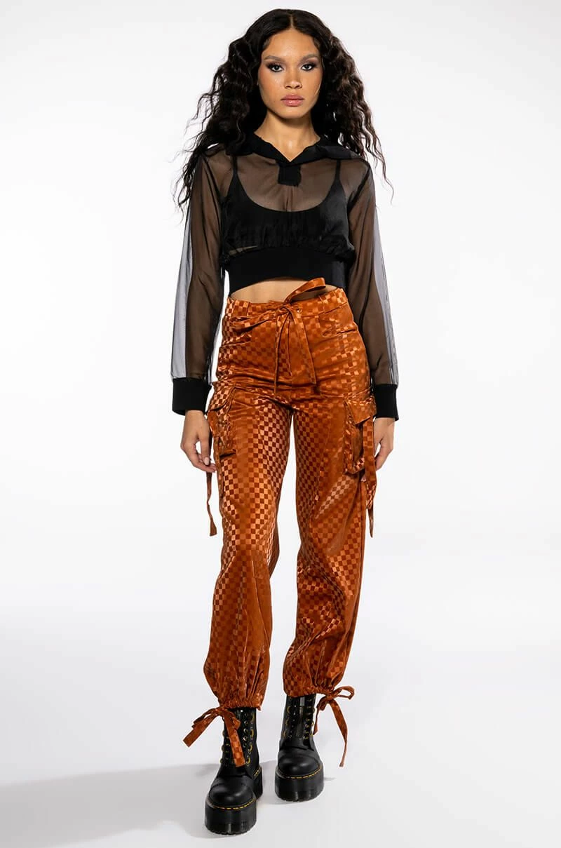 UNCOVERING YOUR TRACKS CHECKERED PU CARGO PANTS 8 UNCOVERING YOUR TRACKS CHECKERED PU CARGO PANTS - Image 8