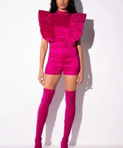 VALENTINA TAFFETA RUFFLE SLEEVE ROMPER -FINESSE-shop valentina taffeta ruffle sleeve romper pink 8 8