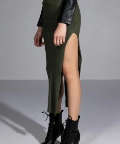 WILLA KNIT MIDI SKIRT 14 WILLA KNIT MIDI SKIRT -FINESSE-shop willa knit midi skirt olive 2 2