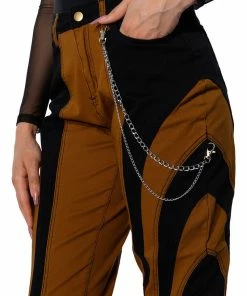 WONKA CHAIN DETAIL COLOR BLOCKED DENIM PANT -FINESSE-shop wonka chain detail color blocked denim pant black brown 10 10