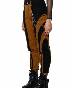 WONKA CHAIN DETAIL COLOR BLOCKED DENIM PANT -FINESSE-shop wonka chain detail color blocked denim pant black brown 3 3