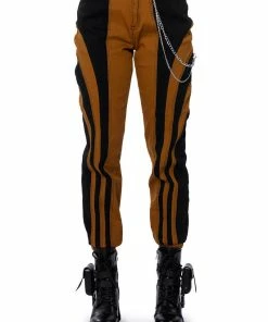 WONKA CHAIN DETAIL COLOR BLOCKED DENIM PANT -FINESSE-shop wonka chain detail color blocked denim pant black brown 6 6