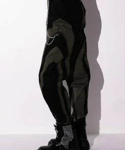 WONKA CHAIN DETAIL COLOR BLOCKED DENIM PANT -FINESSE-shop wonka chain detail color blocked denim pant black grey 5 5