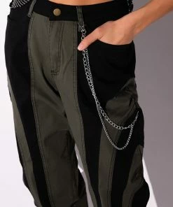 WONKA CHAIN DETAIL COLOR BLOCKED DENIM PANT -FINESSE-shop wonka chain detail color blocked denim pant black grey 8 8