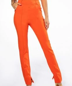 YES PLEASE HIGH RISE STRAIGHT LEG ANKLE SLIT TROUSER