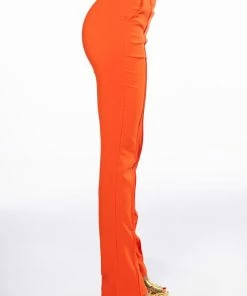 YES PLEASE HIGH RISE STRAIGHT LEG ANKLE SLIT TROUSER -FINESSE-shop yes please high rise straight leg ankle slit trouser orange 4 4