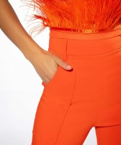 YES PLEASE HIGH RISE STRAIGHT LEG ANKLE SLIT TROUSER -FINESSE-shop yes please high rise straight leg ankle slit trouser orange 6 6