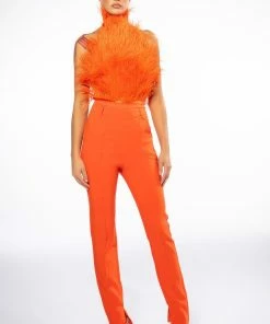 YES PLEASE HIGH RISE STRAIGHT LEG ANKLE SLIT TROUSER -FINESSE-shop yes please high rise straight leg ankle slit trouser orange 7 7
