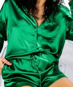 YOU WISH SATIN TIE SHORTS -FINESSE-shop you wish satin tie shorts emerald 3 3