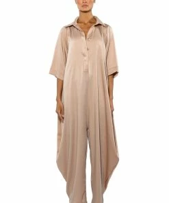 YOURS TRULY OVERSIZED SHORT SLEEVE JUMPSUIT -FINESSE-shop yours truly oversized short sleeve jumpsuit beige 6 6